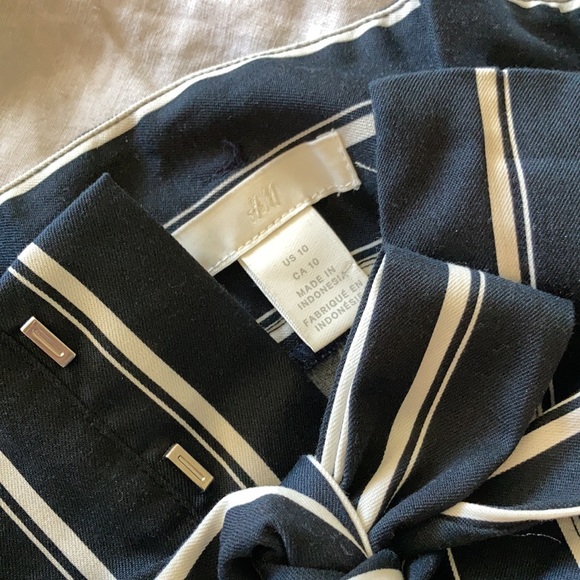 Navy and White Striped Paper Bag Pants - Picture 4 of 4